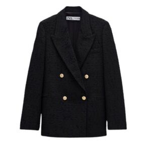 NWT Zara  Boucle Tweed Weave Textured Blazer with Gold Buttons S